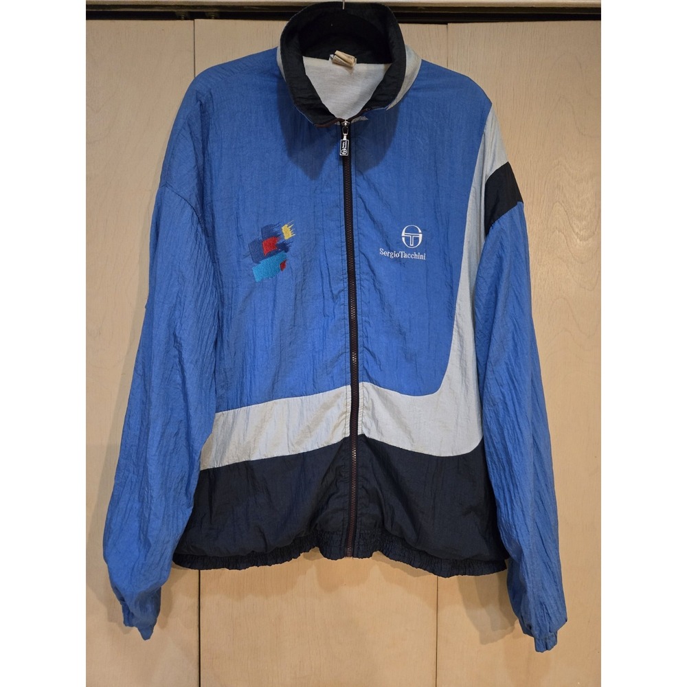 Vintage 90s Sergio Tacchini Windbreaker Jacket Blue Colorblock Korea Men's